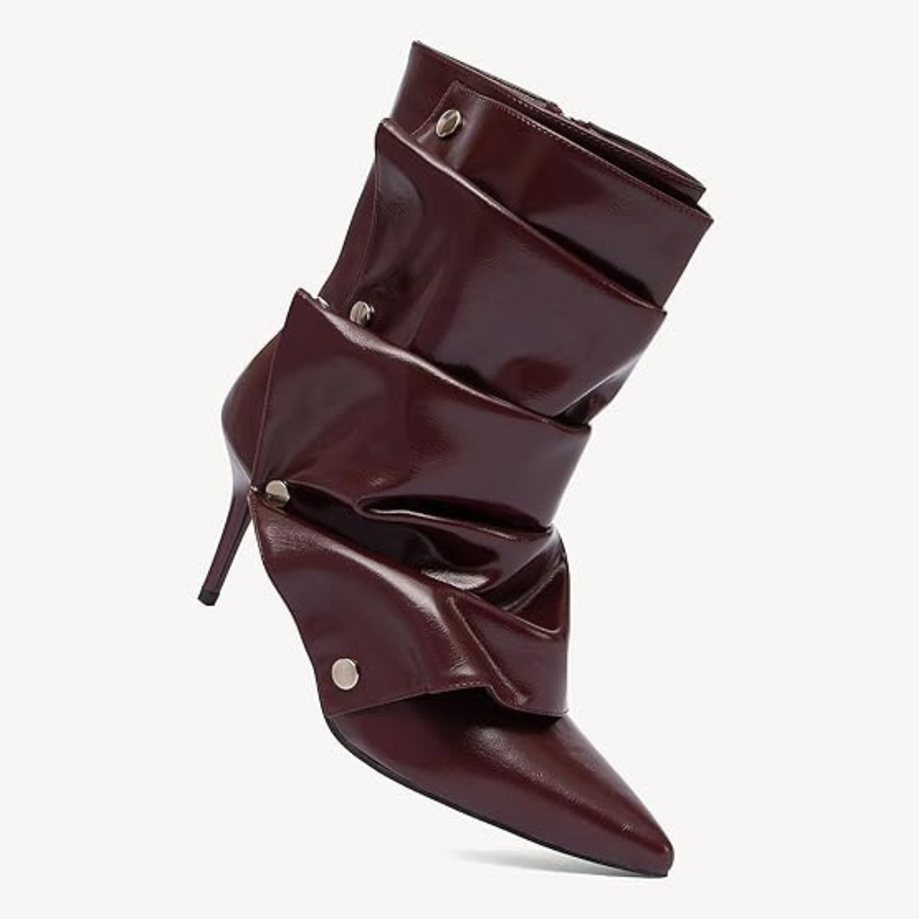 Women’s Pointed Toe Stiletto Ankle Boots – Rivet Detail, Faux Leather