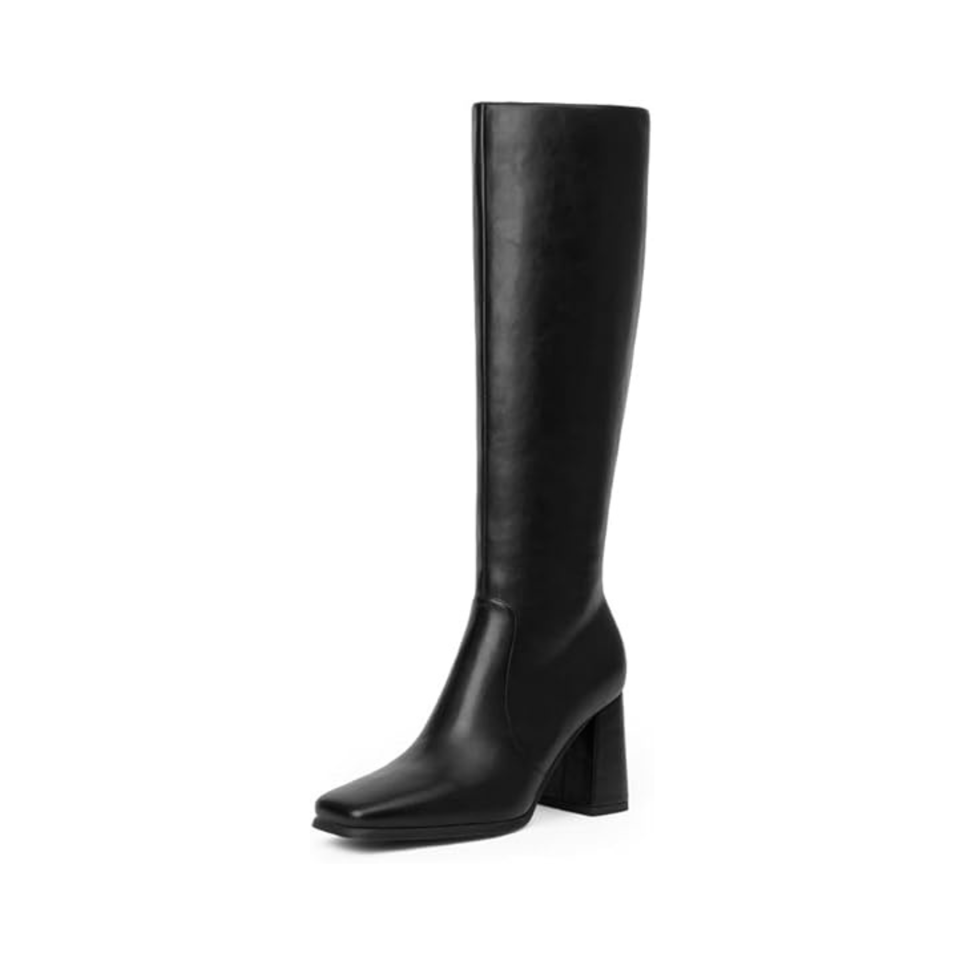 Women’s Knee-High Chunky Heel Boots – Square Toe, Side Zipper