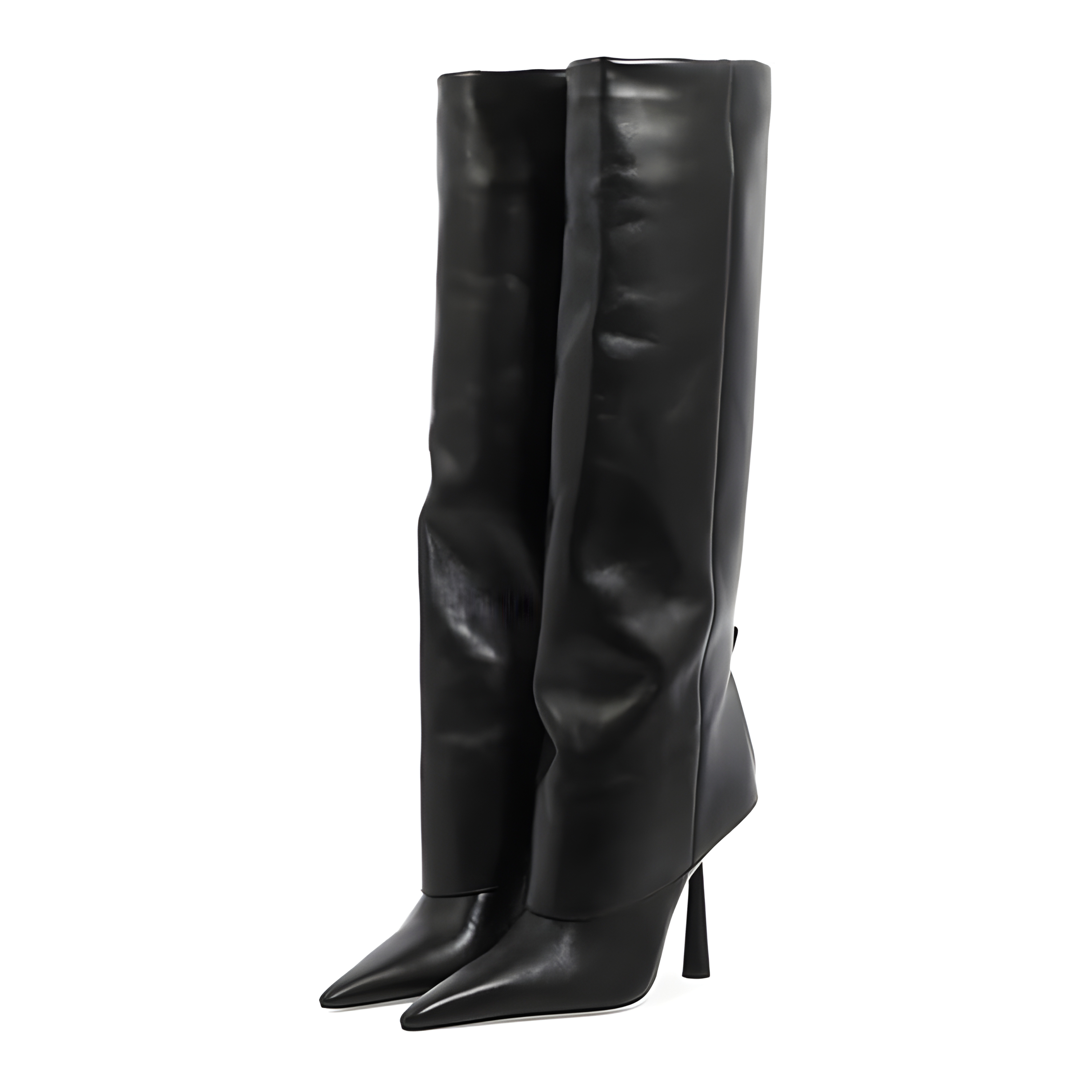 Women’s Knee-High Fold Over Boots – Pointed Toe, Stiletto Heel