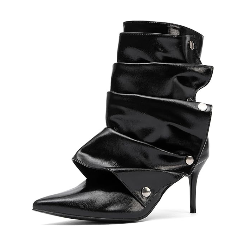 Women’s Pointed Toe Stiletto Ankle Boots – Rivet Detail, Faux Leather