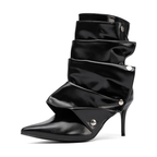 Women’s Pointed Toe Stiletto Ankle Boots – Rivet Detail, Faux Leather