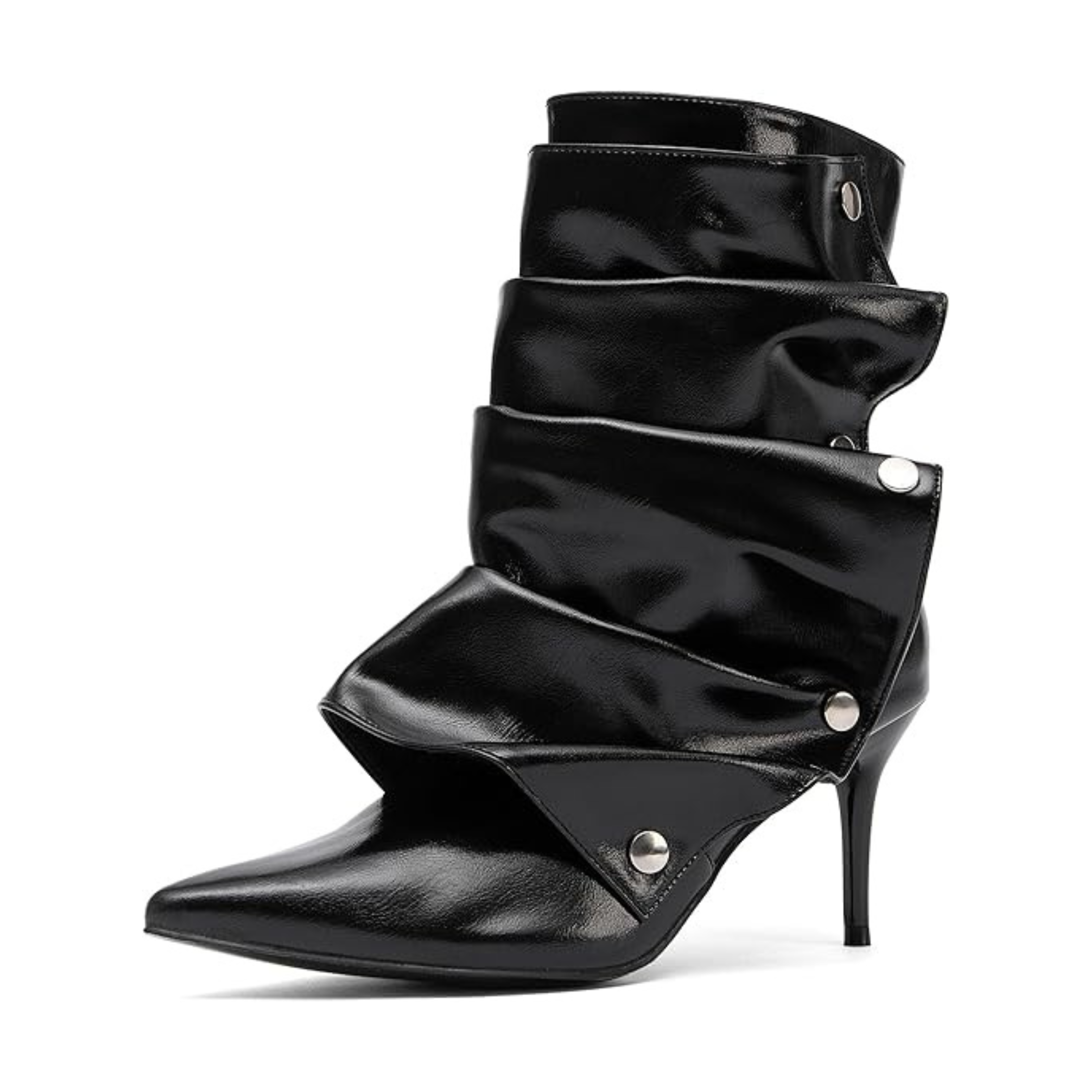 Women’s Pointed Toe Stiletto Ankle Boots – Rivet Detail, Faux Leather