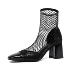 Women’s Mesh Ankle Booties – Square Toe, Block Heel, Slip-On