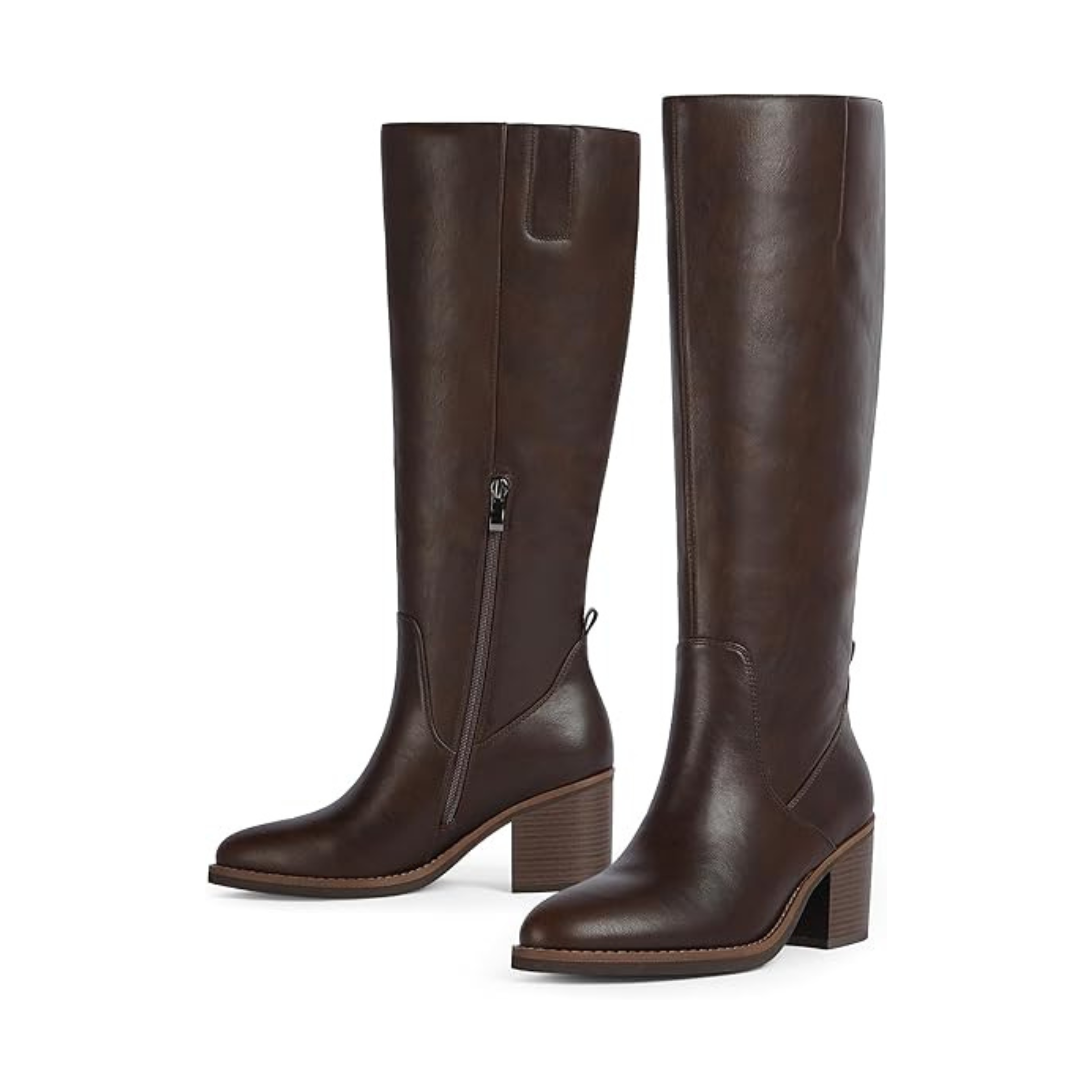 Women’s Knee-High Chunky Heel Boots – Rounded Toe, Side Zipper