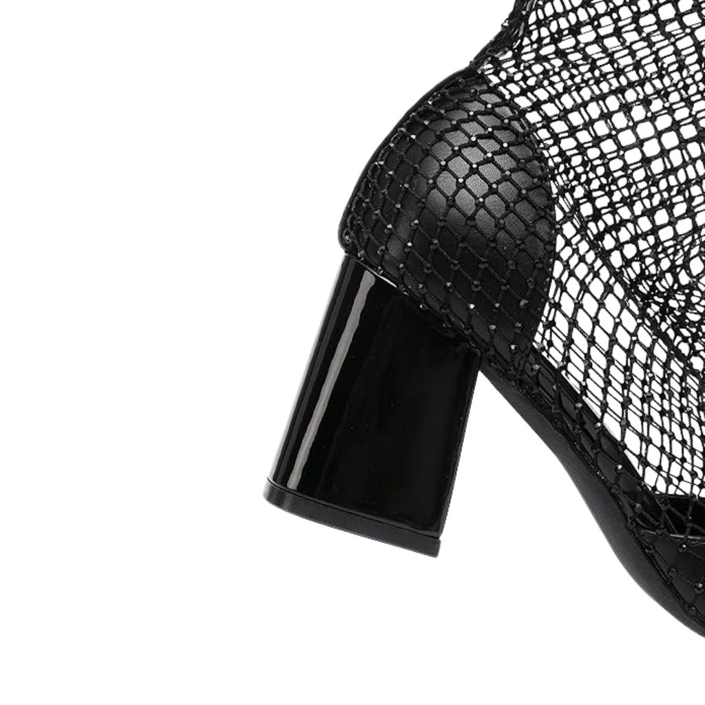Women’s Mesh Ankle Booties – Square Toe, Block Heel, Slip-On