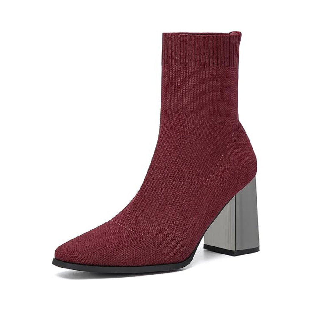 Women’s Pointed Toe Sock Ankle Boots – Stiletto Heel, Stretch Knit