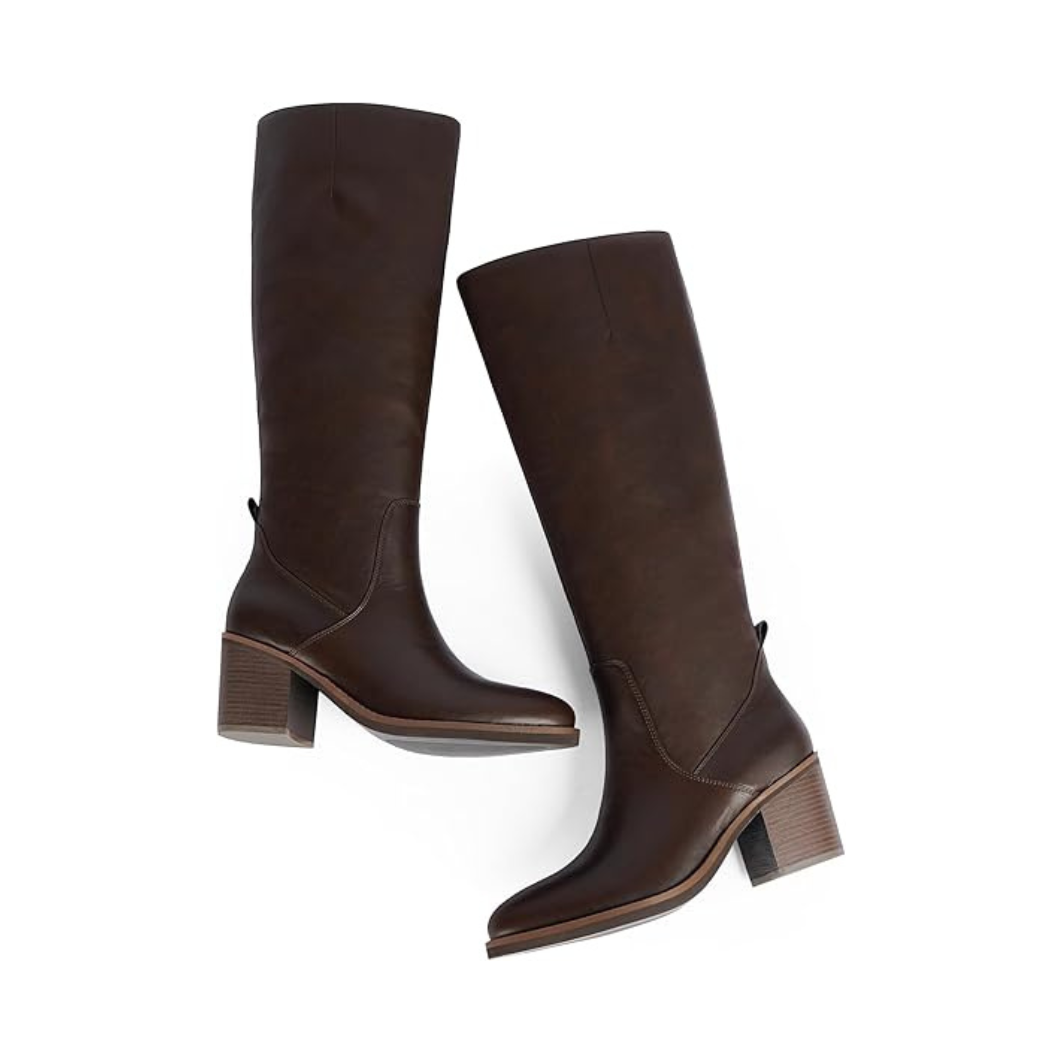 Women’s Knee-High Chunky Heel Boots – Rounded Toe, Side Zipper