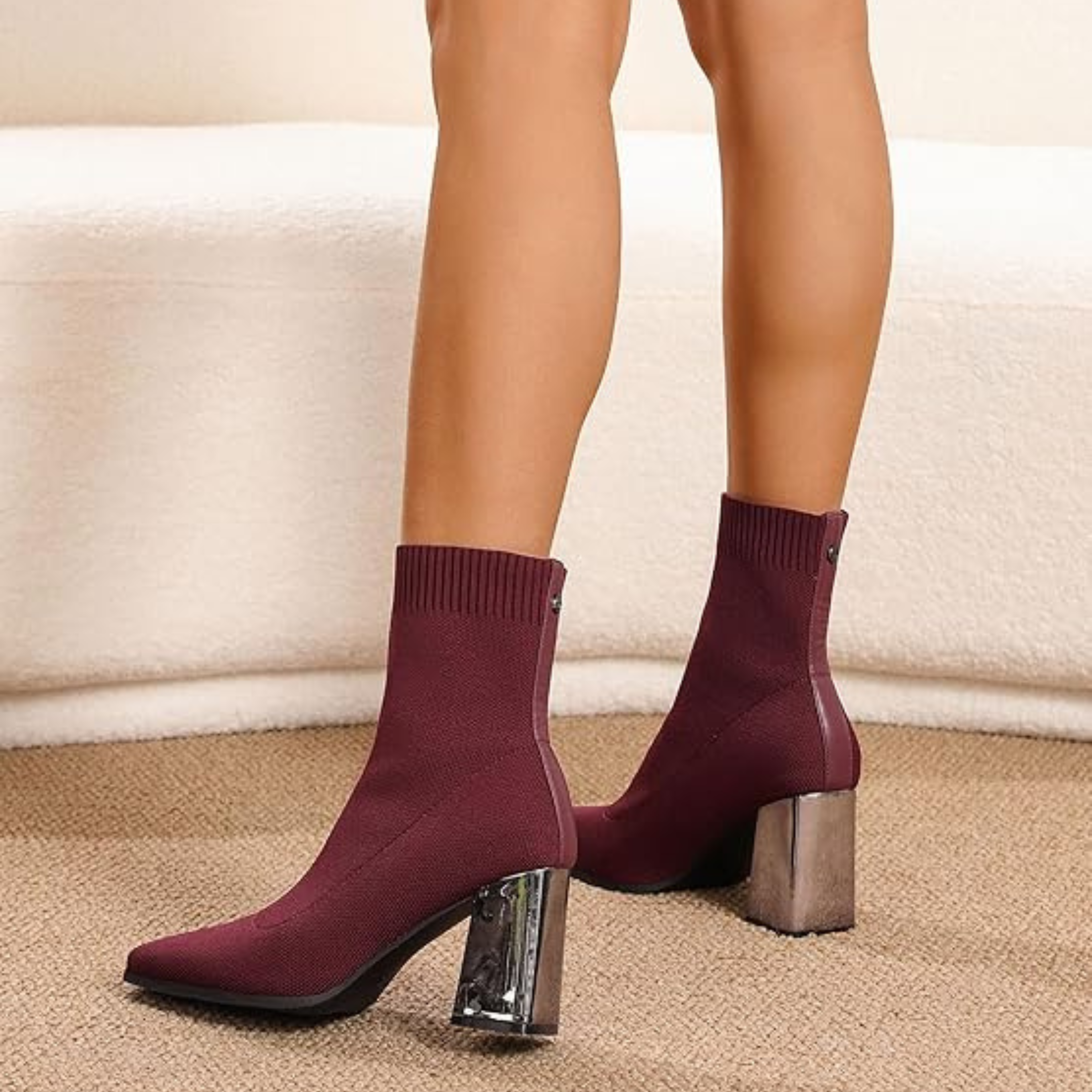 Women’s Pointed Toe Sock Ankle Boots – Stiletto Heel, Stretch Knit