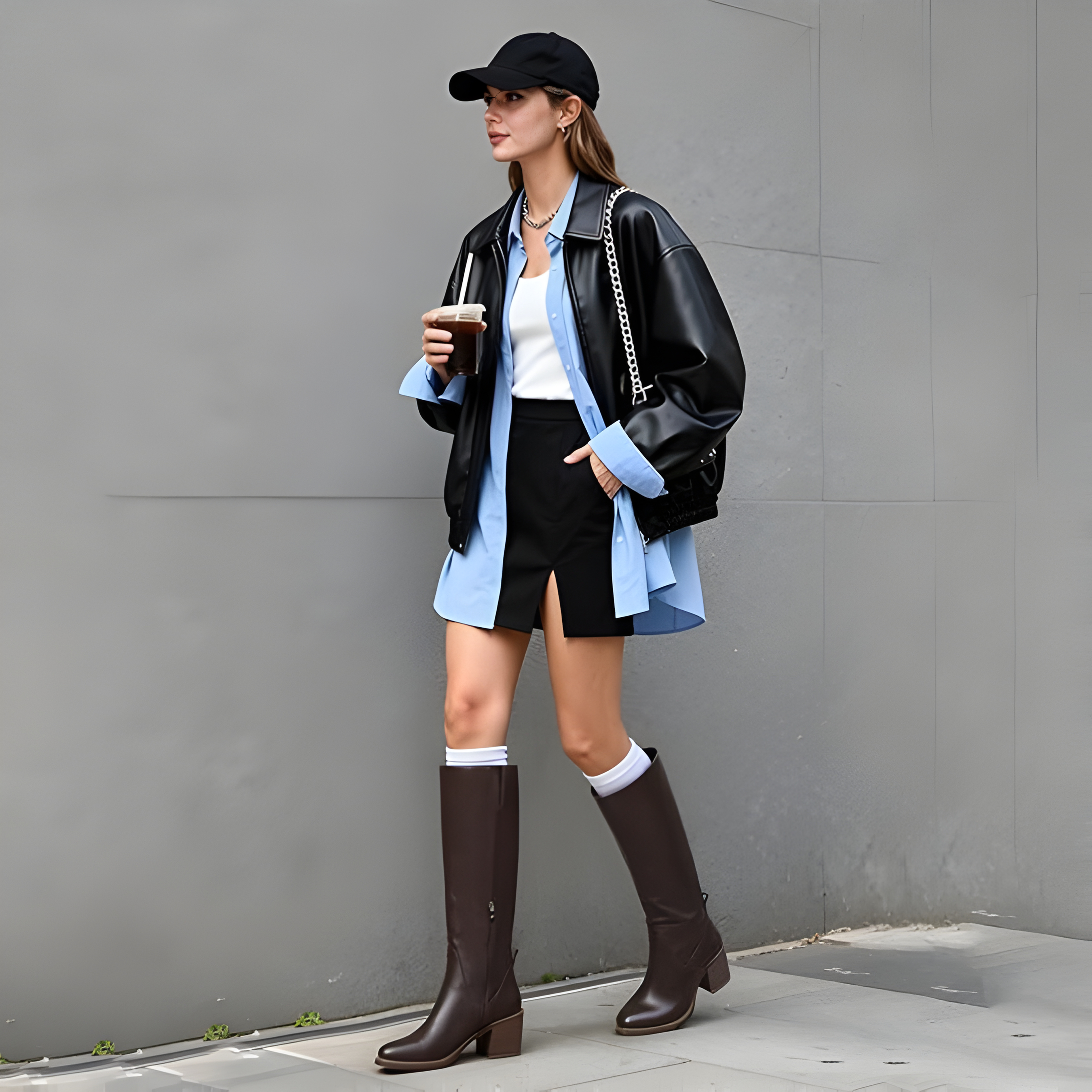 Women’s Knee-High Chunky Heel Boots – Rounded Toe, Side Zipper