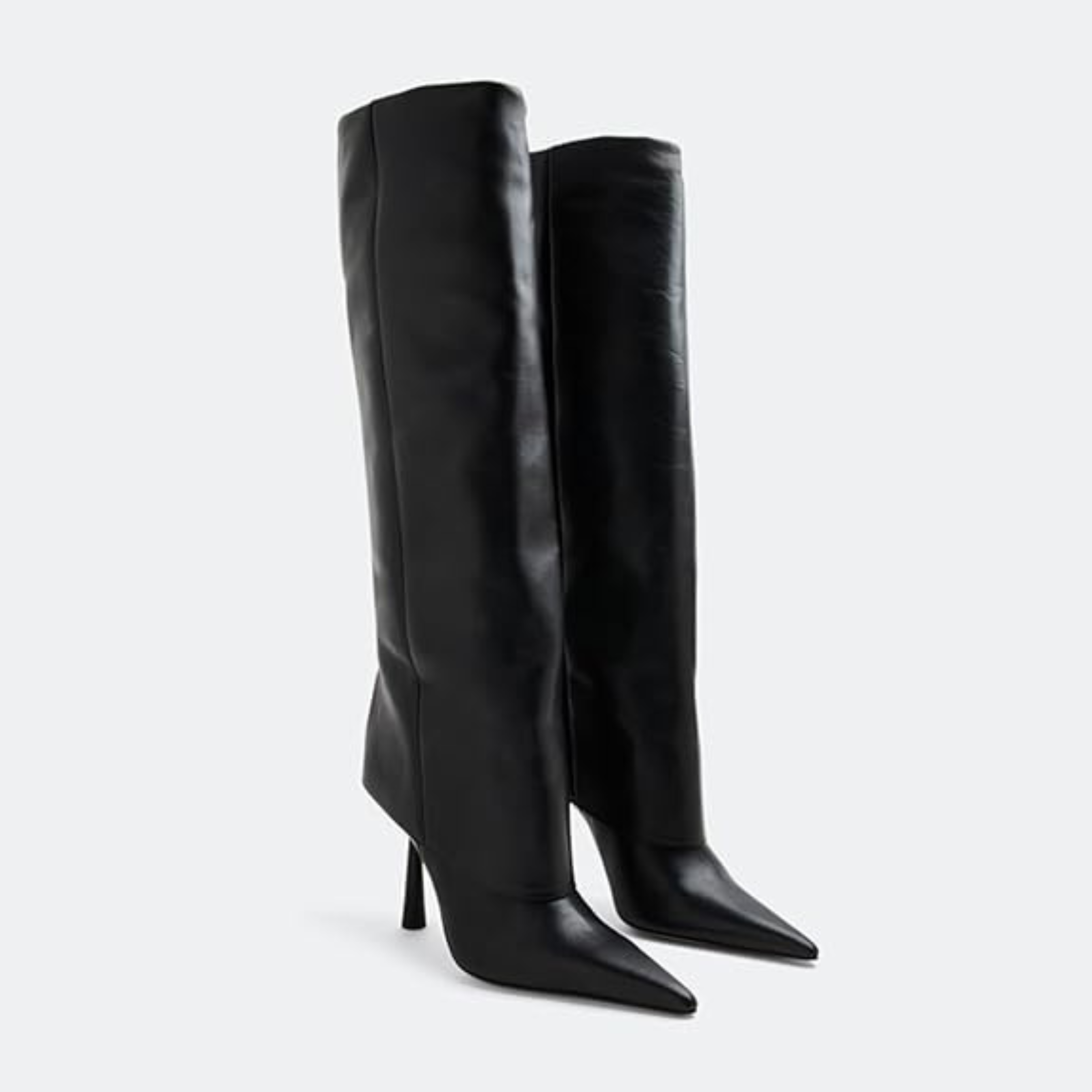 Women’s Knee-High Fold Over Boots – Pointed Toe, Stiletto Heel