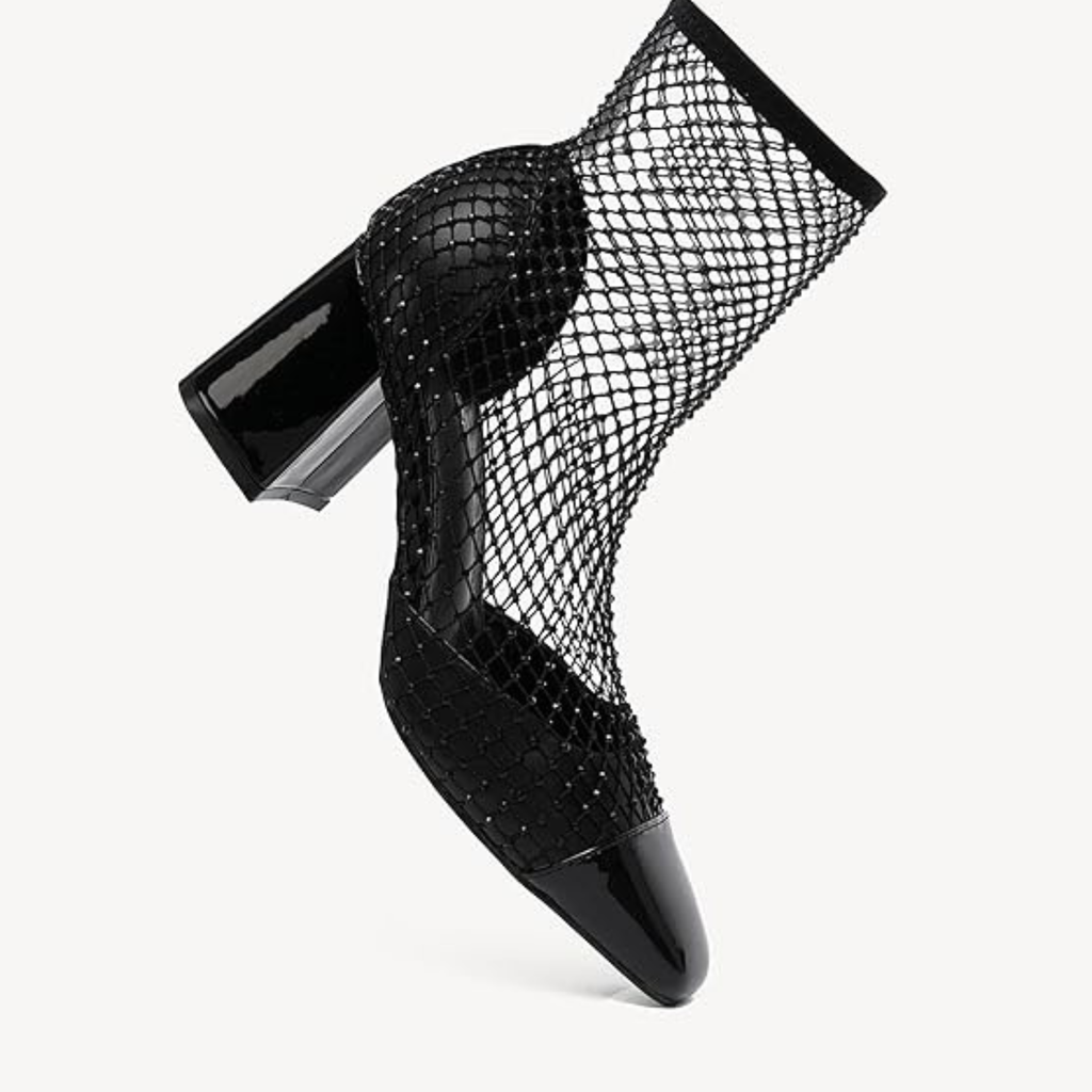 Women’s Mesh Ankle Booties – Square Toe, Block Heel, Slip-On