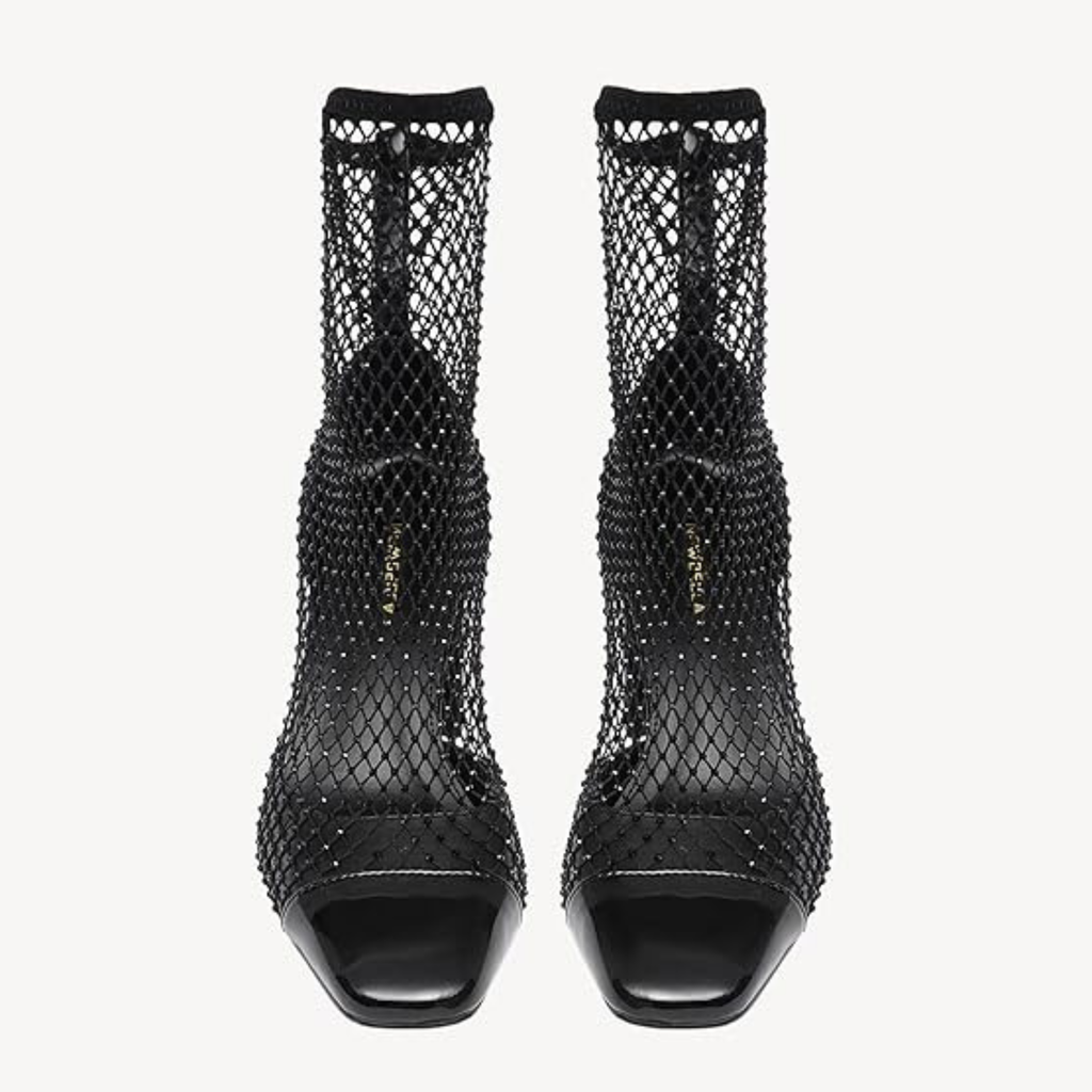 Women’s Mesh Ankle Booties – Square Toe, Block Heel, Slip-On