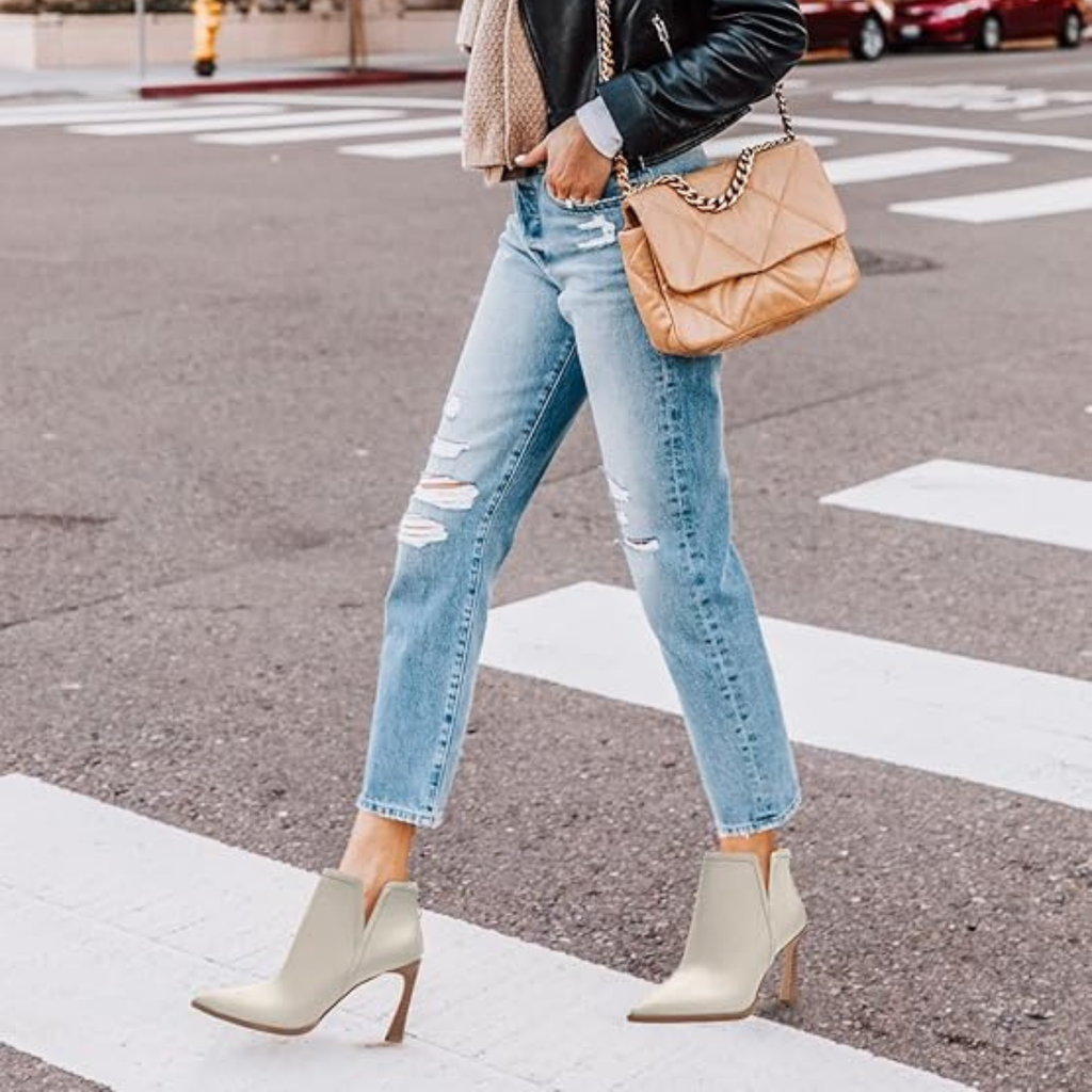 Women’s Pointed Toe Ankle Booties – V-Cut Design, High Heel