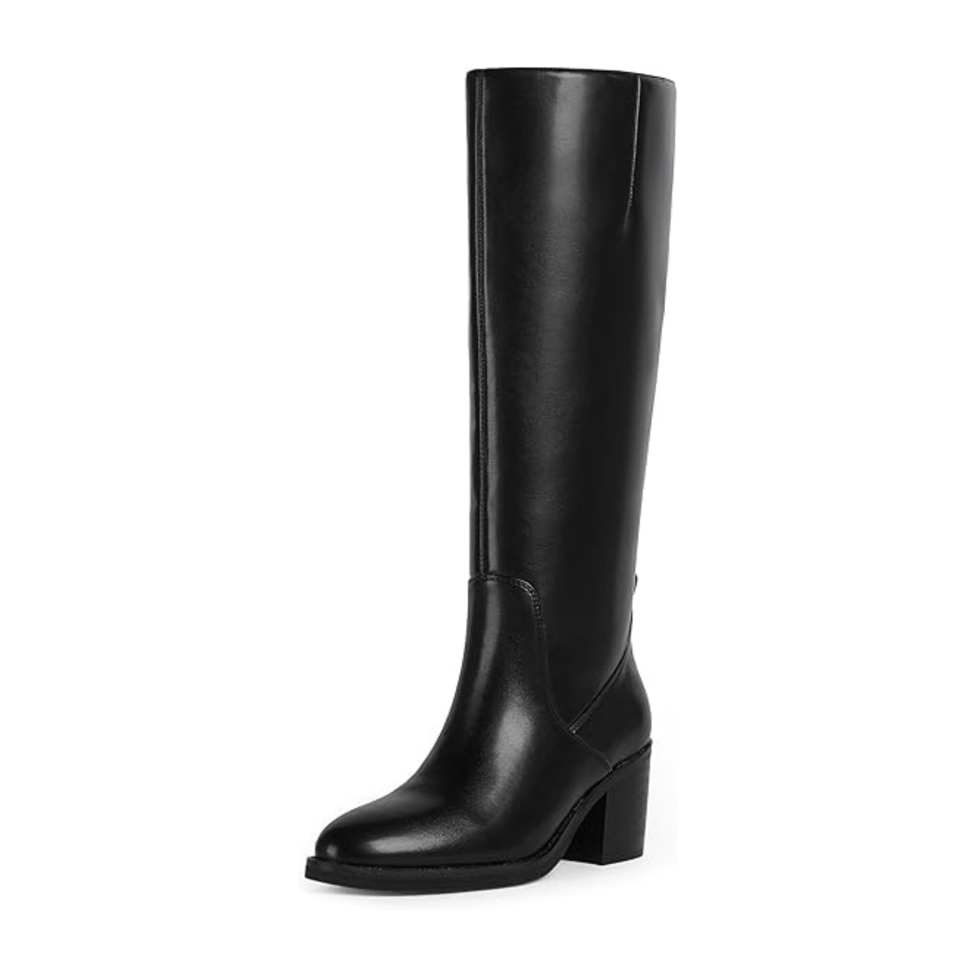 Women’s Knee-High Chunky Heel Boots – Rounded Toe, Side Zipper