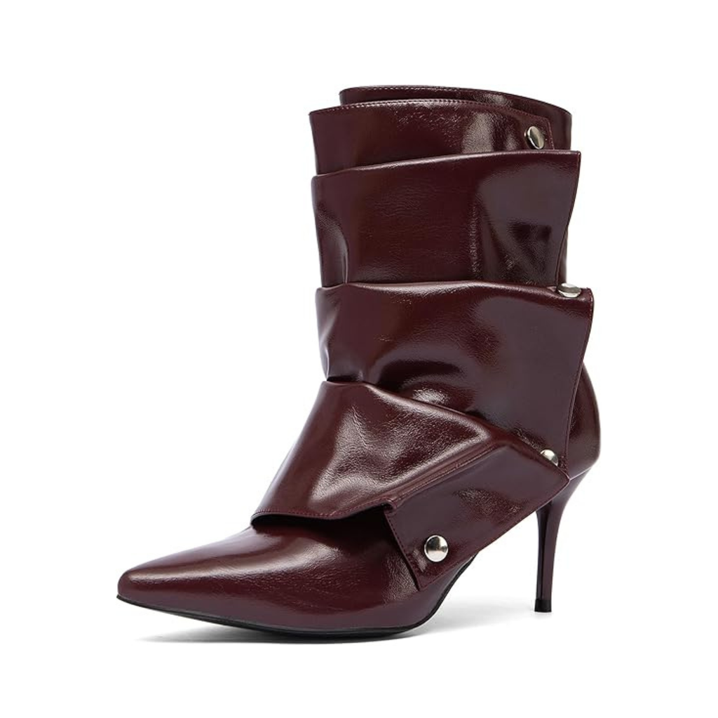 Women’s Pointed Toe Stiletto Ankle Boots – Rivet Detail, Faux Leather